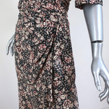 Isabel Marant Dress Arodie Black/Cream Ruched Printed Stretch Silk Size 38 available at CelebrityOwned.com img_4