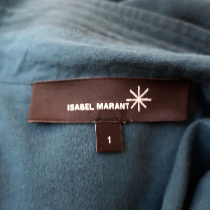 Isabel Marant Dress Teal Silk Size 1 Long Sleeve Buckle-Neck-img_[image_position} from CelebrityOwned.com