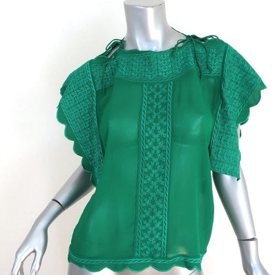 Isabel Marant Etoile Blouse Audrina Green Embroidered Crepe Top Size 34 available at CelebrityOwned.com img_1