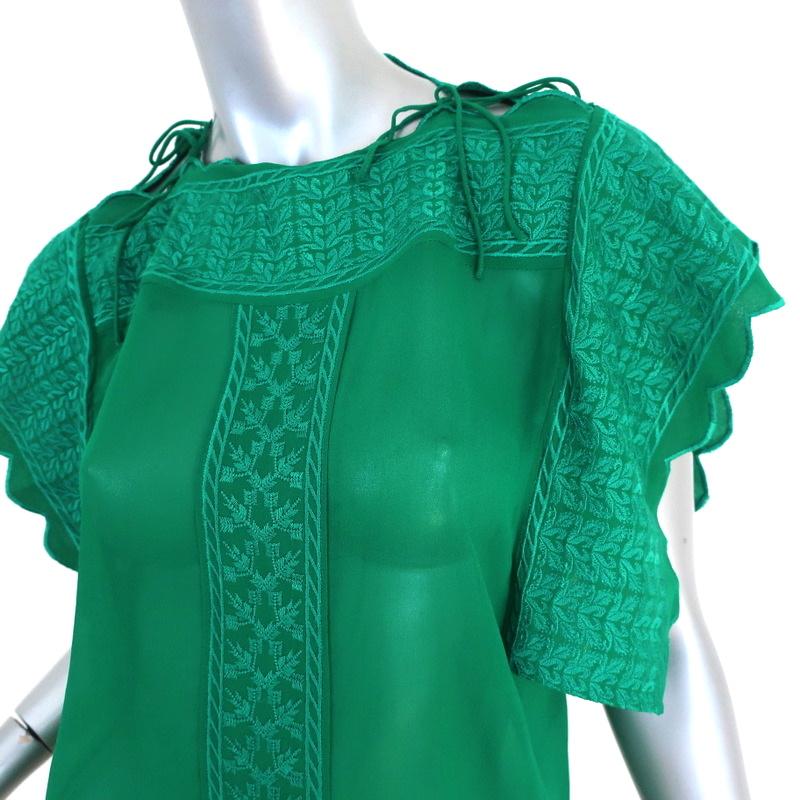 Isabel Marant Etoile Blouse Audrina Green Embroidered Crepe Top Size 34 available at CelebrityOwned.com img_4
