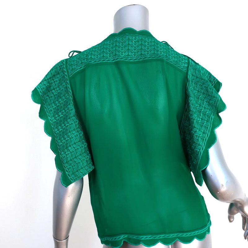 Isabel Marant Etoile Blouse Audrina Green Embroidered Crepe Top Size 34 available at CelebrityOwned.com img_6