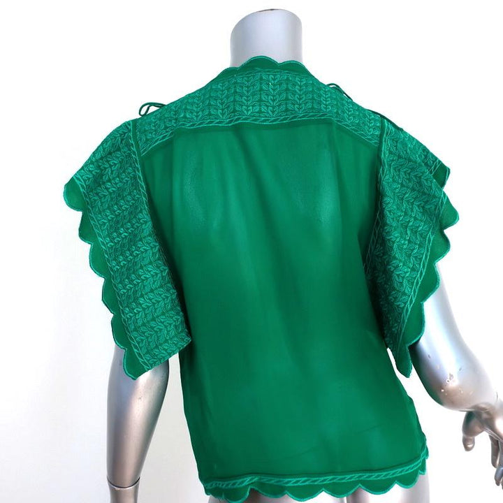Isabel Marant Etoile Blouse Audrina Green Embroidered Crepe Top Size 34 available at CelebrityOwned.com img_6