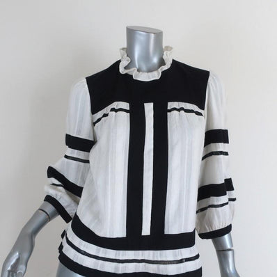 Isabel Marant Etoile Blouse Ritz Black & White Cotton Size 40 Ruffle-Trim Top available at CelebrityOwned.com img_1