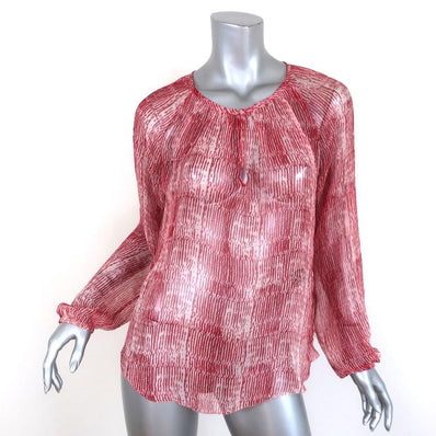 Isabel Marant Etoile Blouse Zinya Red Printed Chiffon Size 38 Long Sleeve Top available at CelebrityOwned.com img_1