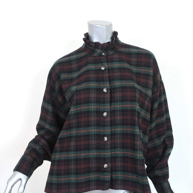 Isabel Marant Etoile Ilaria Plaid Flannel Shirt Size 38 Ruffle Neck Top available at CelebrityOwned.com img_1