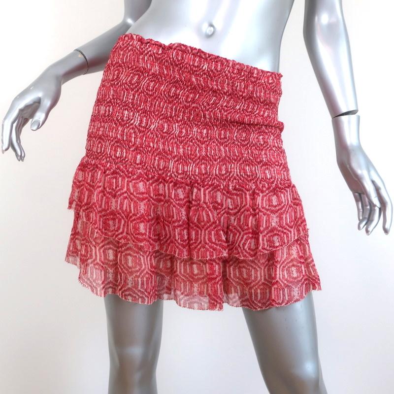 Isabel Marant Etoile Mini Skirt Zelia Red Smocked Silk Chiffon – Celebrity Owned