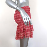 Isabel Marant Etoile Mini Skirt Zelia Red Smocked Printed Silk Chiffon Size 42 available at CelebrityOwned.com img_3