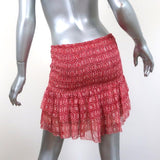 Isabel Marant Etoile Mini Skirt Zelia Red Smocked Printed Silk Chiffon Size 42 available at CelebrityOwned.com img_4
