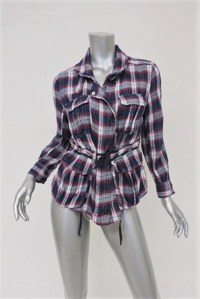 Isabel Marant Etoile Plaid Shirt Jacket Navy/Red Cotton Size 2 available at CelebrityOwned.com img_1