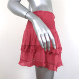Isabel Marant Etoile Ruffle Mini Skirt Pink Smocked Cotton-Viscose Size 36 available at CelebrityOwned.com img_4