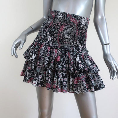 Isabel Marant Etoile Tiered Mini Skirt Naomi Black/Multi Printed Cotton Size 38 available at CelebrityOwned.com img_1