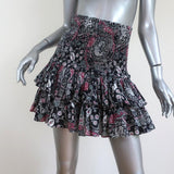 Isabel Marant Etoile Tiered Mini Skirt Naomi Black/Multi Printed Cotton Size 38 available at CelebrityOwned.com img_1