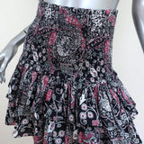 Isabel Marant Etoile Tiered Mini Skirt Naomi Black/Multi Printed Cotton Size 38 available at CelebrityOwned.com img_2