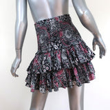 Isabel Marant Etoile Tiered Mini Skirt Naomi Black/Multi Printed Cotton Size 38 available at CelebrityOwned.com img_5