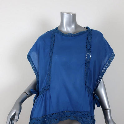 Isabel Marant Etoile Top Duffy Blue Crochet-Trim Cotton Size 34 Side-Tie Blouse available at CelebrityOwned.com img_1