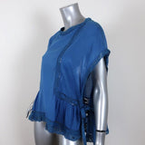 Isabel Marant Etoile Top Duffy Blue Crochet-Trim Cotton Size 34 Side-Tie Blouse available at CelebrityOwned.com img_2