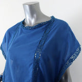 Isabel Marant Etoile Top Duffy Blue Crochet-Trim Cotton Size 34 Side-Tie Blouse available at CelebrityOwned.com img_3