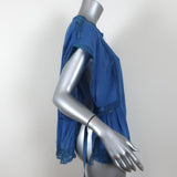 Isabel Marant Etoile Top Duffy Blue Crochet-Trim Cotton Size 34 Side-Tie Blouse available at CelebrityOwned.com img_4
