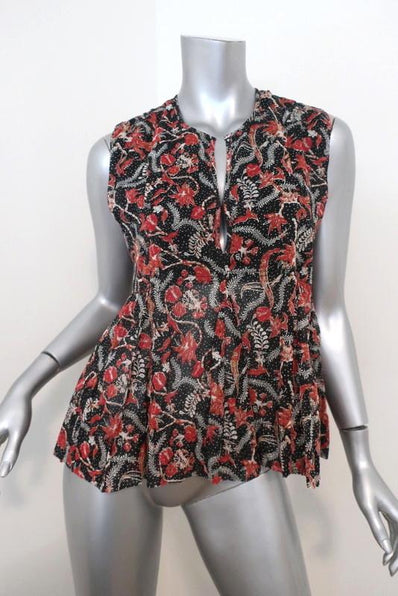 Isabel Marant Etoile Top Erney Black/Red Printed Cotton Blouse Size 36 available at CelebrityOwned.com img_1