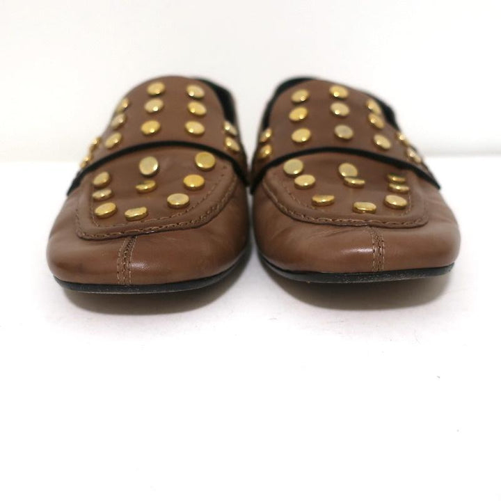 Isabel Marant Feenie Convertible Loafers Brown Studded Leather Flats Size 36 available at CelebrityOwned.com img_5