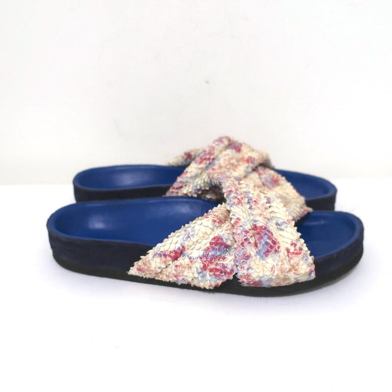 Isabel Marant Holden Crisscross Slide Sandal Cream Snake Print Leather Size 38.5 available at CelebrityOwned.com img_3