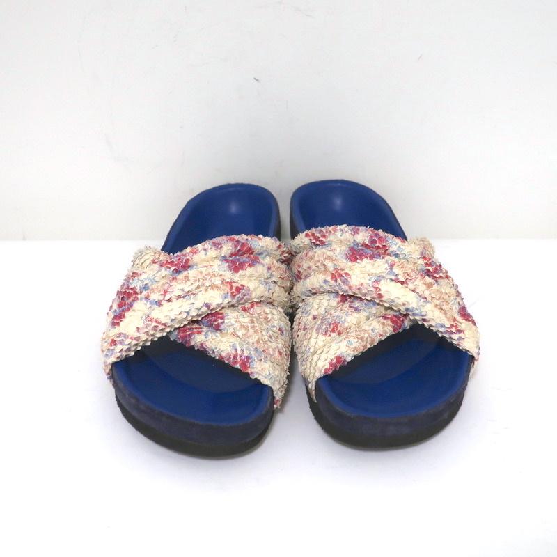 Isabel Marant Holden Crisscross Slide Sandal Cream Snake Print Leather Size 38.5 available at CelebrityOwned.com img_4