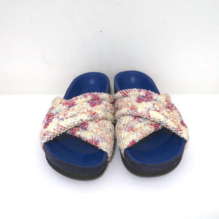 Isabel Marant Holden Crisscross Slide Sandal Cream Snake Print Leather Size 38.5 available at CelebrityOwned.com img_4
