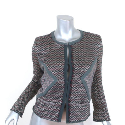 Isabel Marant Jacket Peru Silver Metallic Zig Zag Jacquard Size 1 available at CelebrityOwned.com img_1