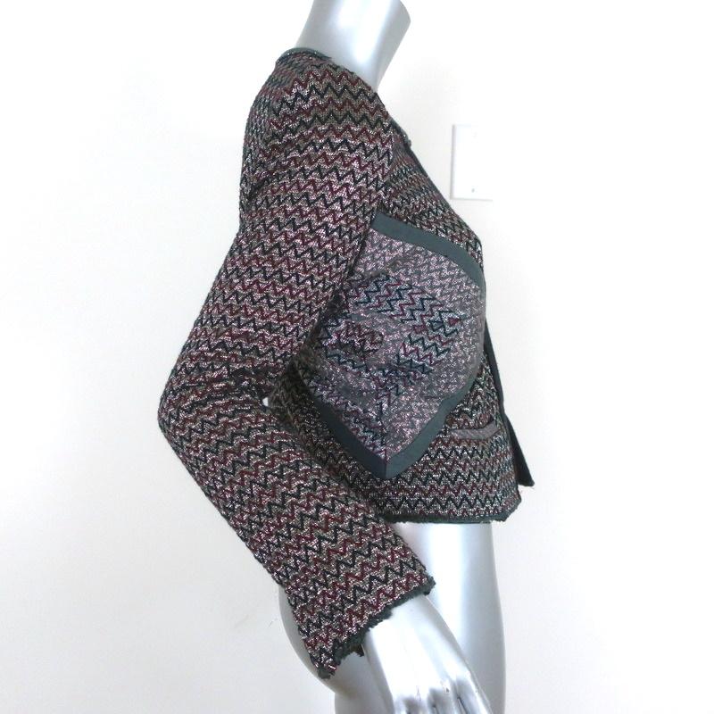 Isabel Marant Jacket Peru Silver Metallic Zig Zag Jacquard Size 1 available at CelebrityOwned.com img_4