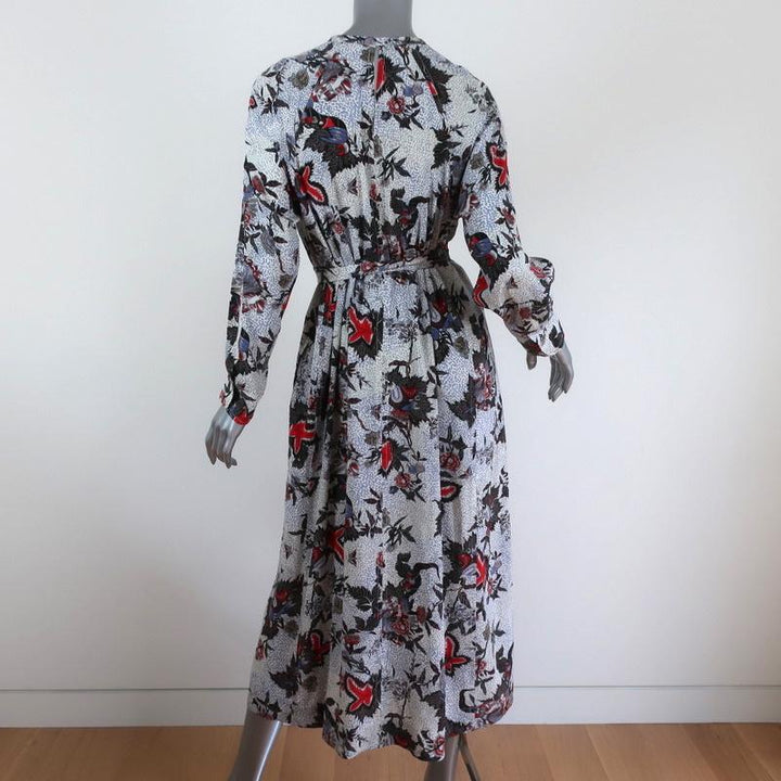 Isabel Marant Midi Dress Olympia White/Multi Printed Silk Size 34 Long Sleeve available at CelebrityOwned.com img_6