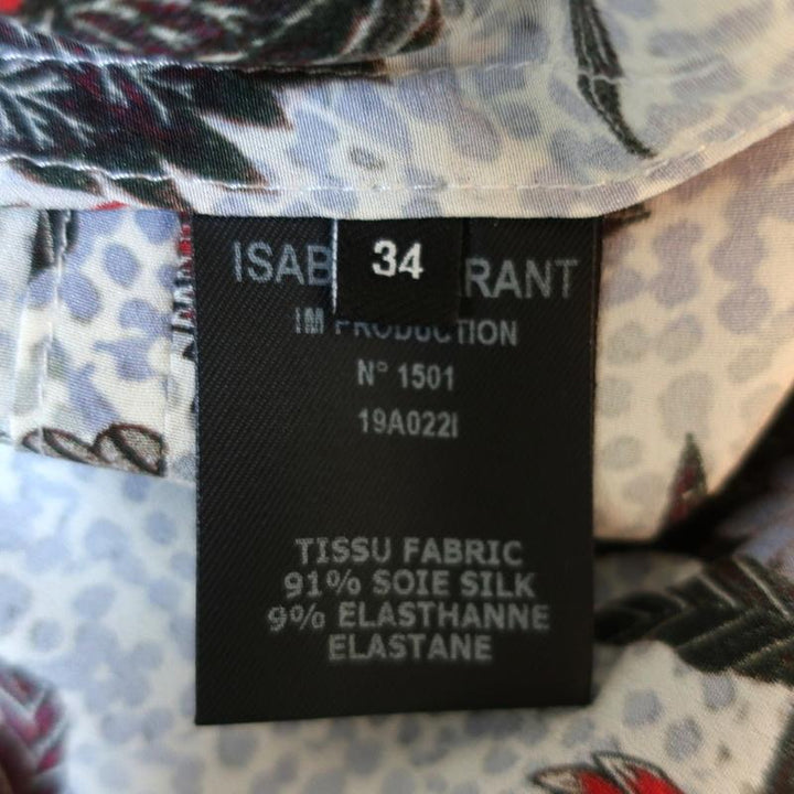 Isabel Marant Midi Dress Olympia White/Multi Printed Silk Size 34 Long Sleeve available at CelebrityOwned.com img_9