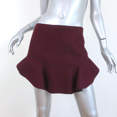 Isabel Marant Mini Skirt Freja Burgundy Ruffled Merino Wool Size 42 available at CelebrityOwned.com img_1