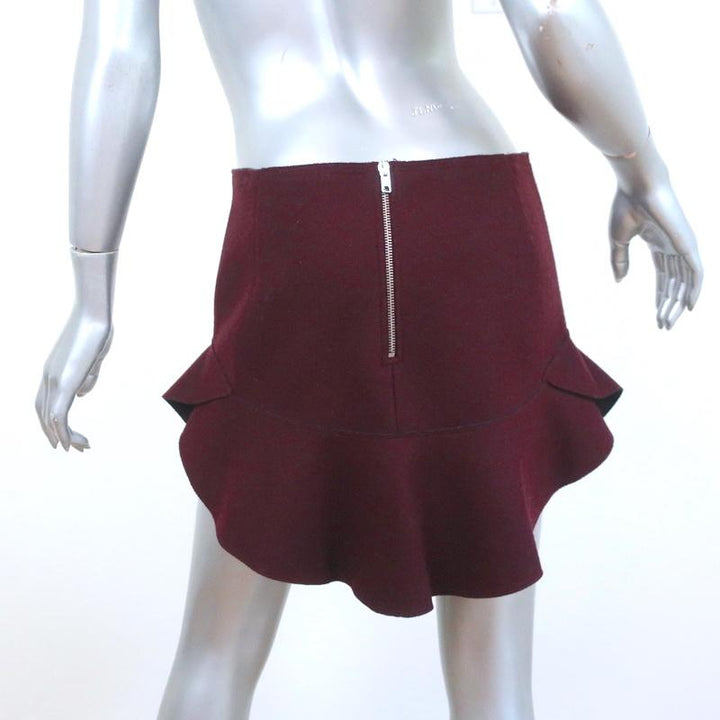 Isabel Marant Mini Skirt Freja Burgundy Ruffled Merino Wool Size 42 available at CelebrityOwned.com img_5
