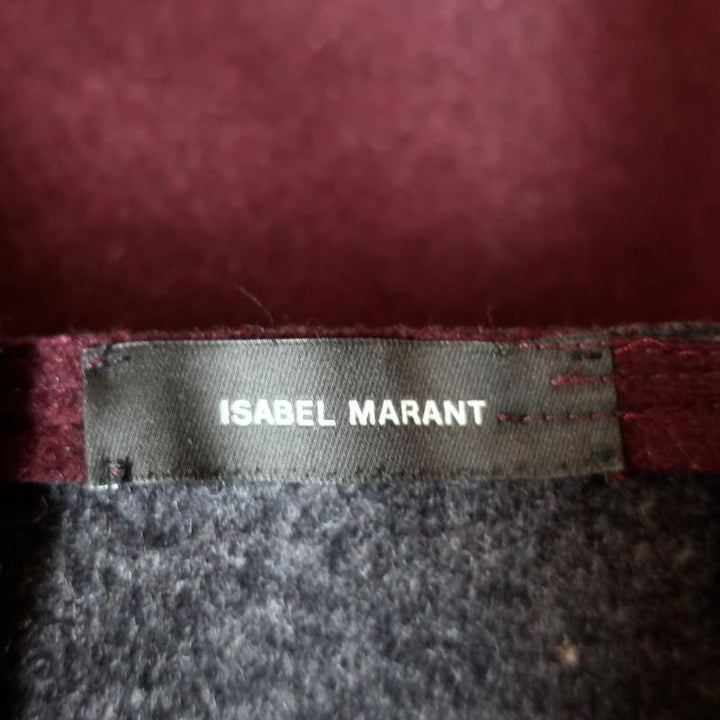 Isabel Marant Mini Skirt Freja Burgundy Ruffled Merino Wool Size 42 available at CelebrityOwned.com img_6