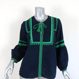 J.Crew Top Navy Embroidered Linen-Cotton Size 6 Long Sleeve Blouse available at CelebrityOwned.com img_1