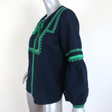 J.Crew Top Navy Embroidered Linen-Cotton Size 6 Long Sleeve Blouse available at CelebrityOwned.com img_4