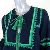 J.Crew Top Navy Embroidered Linen-Cotton Size 6 Long Sleeve Blouse available at CelebrityOwned.com img_5