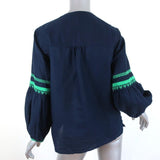 J.Crew Top Navy Embroidered Linen-Cotton Size 6 Long Sleeve Blouse available at CelebrityOwned.com img_7