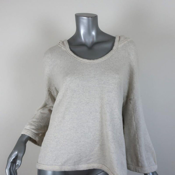 James Perse Hoodie Sweatshirt Ivory Melange Size 3 Cropped Sleeve Pullover available at CelebrityOwned.com img_1