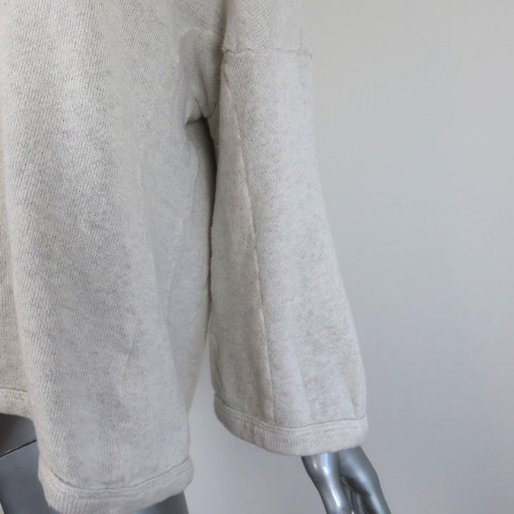 James Perse Hoodie Sweatshirt Ivory Melange Size 3 Cropped Sleeve Pullover available at CelebrityOwned.com img_2