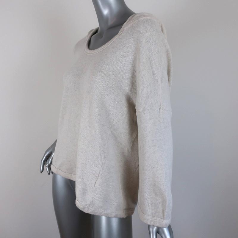James Perse Hoodie Sweatshirt Ivory Melange Size 3 Cropped Sleeve Pullover available at CelebrityOwned.com img_3