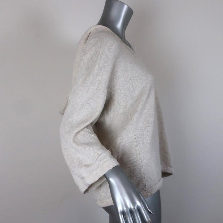 James Perse Hoodie Sweatshirt Ivory Melange Size 3 Cropped Sleeve Pullover available at CelebrityOwned.com img_4