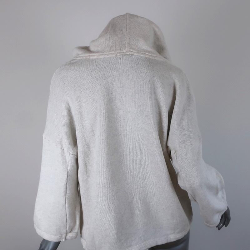 James Perse Hoodie Sweatshirt Ivory Melange Size 3 Cropped Sleeve Pullover available at CelebrityOwned.com img_6