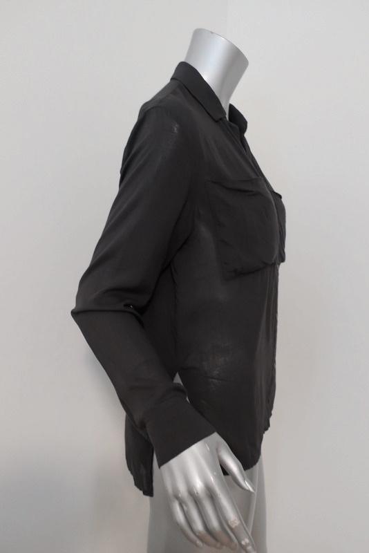 James Perse Relaxed Chiffon Shirt Charcoal Size 0 Long Sleeve Button Down Blouse available at CelebrityOwned.com img_2
