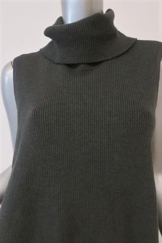 James Perse Surplus Woven Rib Dress Dark Gray Size 2 Sleeveless Turtleneck available at CelebrityOwned.com img_3