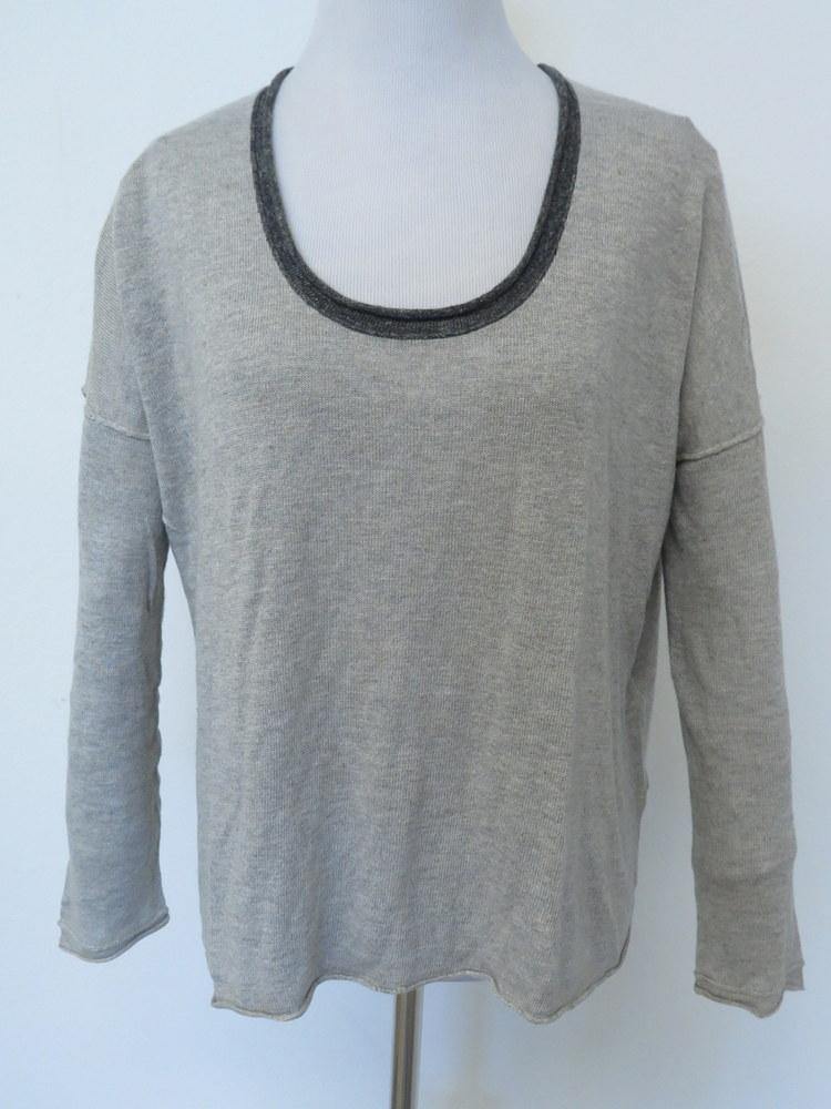 James Perse Sweater Contrast Trim Linen Blend Pullover Heather Gray Size 0 available at CelebrityOwned.com img_1