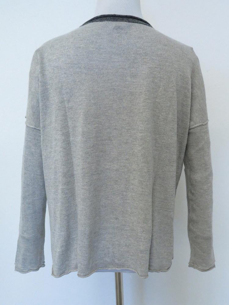 James Perse Sweater Contrast Trim Linen Blend Pullover Heather Gray Size 0 available at CelebrityOwned.com img_3