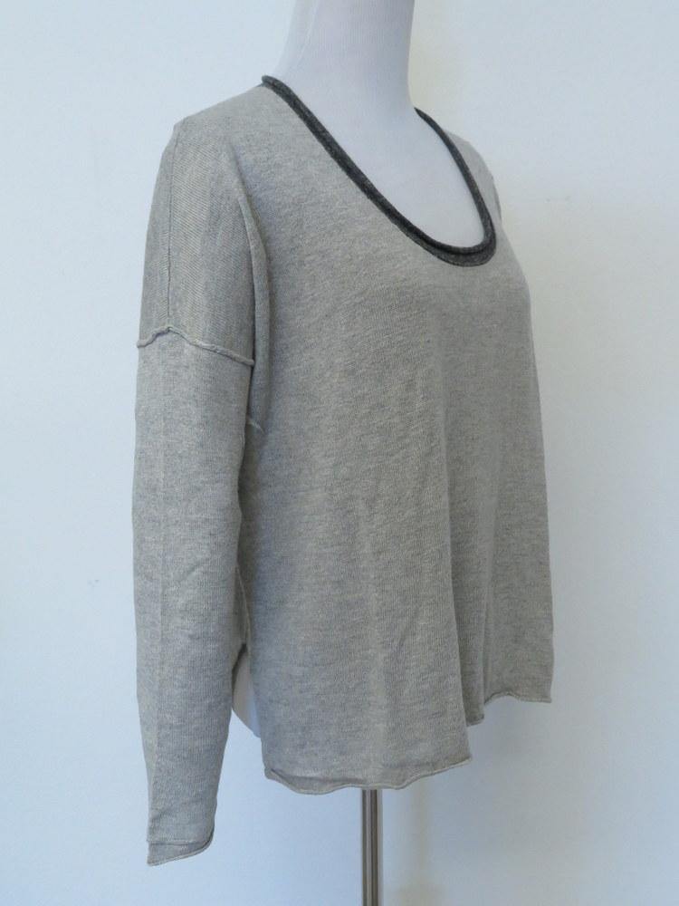 James Perse Sweater Contrast Trim Linen Blend Pullover Heather Gray Size 0 available at CelebrityOwned.com img_4