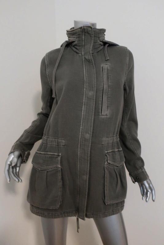 James Perse Twill Utility Jacket Olive Cotton Size 1 Hooded Anorak available at CelebrityOwned.com img_1