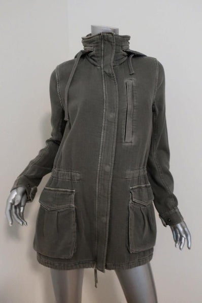 James Perse Twill Utility Jacket Olive Cotton Size 1 Hooded Anorak available at CelebrityOwned.com img_1